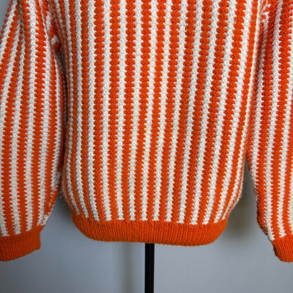 Handmade HandKnit Women's Sweater Orange & White Stripes, Sz L, Turtle/Mock Neck - Picture 10 of 16